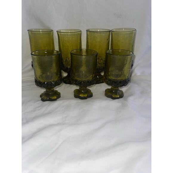 Vintage Wine Goblets Tiffin Franciscan Madeira Glasses Avocado Olive Green Heavy - Picture 2 of 8